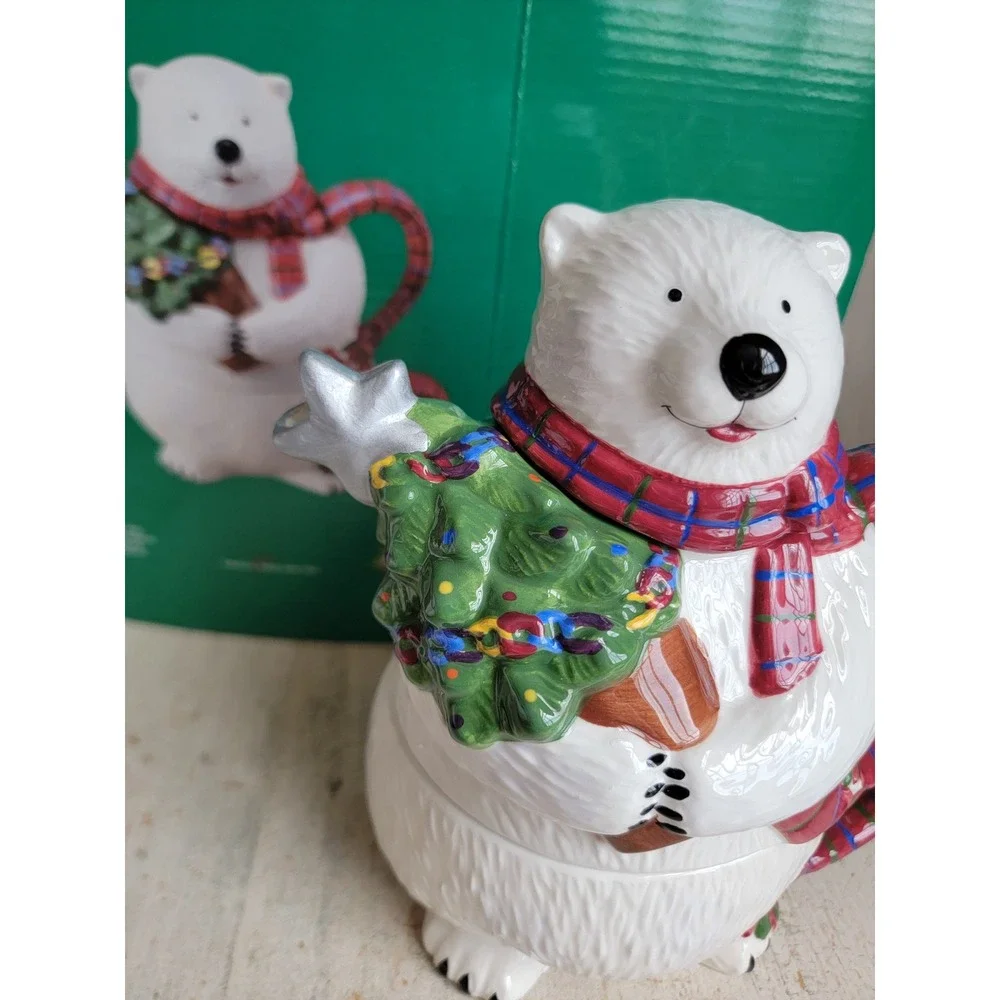 Pfaltzgraff polar bear tea cup teapot set Xmas kitchen unique home decor
